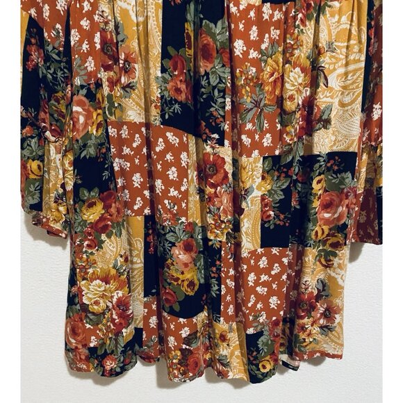 Andree By Unit Dress Womens Medium Floral Patchwork Bell Sleeve Mini Cottagecore - Picture 4 of 7